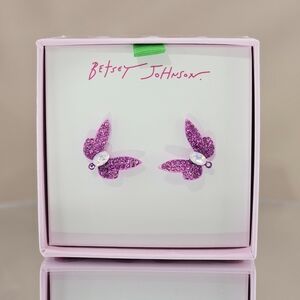 Betsey Johnson Fuchsia Pink Butterfly Earrings Studs Vacation Summer Glam Gift